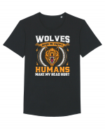 Wolves Make Me Happy Humans Make Me Head Hurt Tricou mânecă scurtă guler larg Bărbat Skater