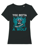You Gotta Be A Wolf To Catch A Wolf Tricou mânecă scurtă guler larg fitted Damă Expresser