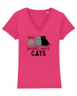 Less People More Cats Tricou mânecă scurtă guler V Damă Evoker