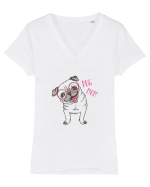 Pug Mom  Tricou mânecă scurtă guler V Damă Evoker
