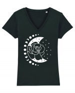 Moon Flower Moon Phases Tricou mânecă scurtă guler V Damă Evoker