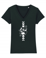 Moon Flower Moon Phases Tricou mânecă scurtă guler V Damă Evoker