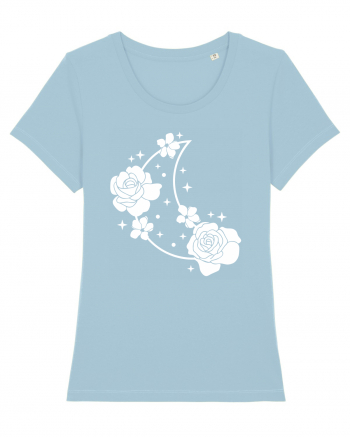 Celestial Moon Flowers Sky Blue