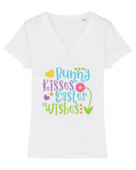 Bunny Kisses Easter Wishes Tricou mânecă scurtă guler V Damă Evoker