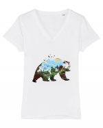 Bear landscape Tricou mânecă scurtă guler V Damă Evoker