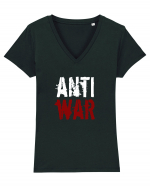 Anti War (alb-roșu) Tricou mânecă scurtă guler V Damă Evoker