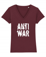 Anti War (alb) Tricou mânecă scurtă guler V Damă Evoker