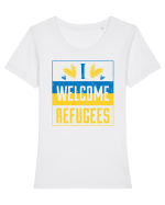I welcome refugees Tricou mânecă scurtă guler larg fitted Damă Expresser