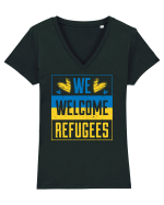 We welcome refugees Tricou mânecă scurtă guler V Damă Evoker
