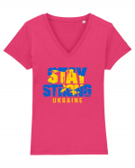 Stay Strong Ukraine Tricou mânecă scurtă guler V Damă Evoker