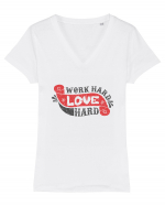 Work Hard Love Hard Tricou mânecă scurtă guler V Damă Evoker