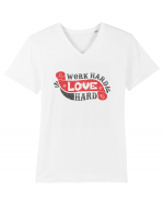 Work Hard Love Hard Tricou mânecă scurtă guler V Bărbat Presenter