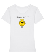 Știi bancu'cu timpu'? Tricou mânecă scurtă guler larg fitted Damă Expresser