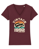 Vintage 1992 retro sunset videotape Tricou mânecă scurtă guler V Damă Evoker