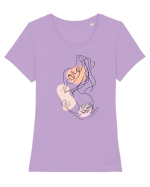 Abstract Girl Portrait Tricou mânecă scurtă guler larg fitted Damă Expresser