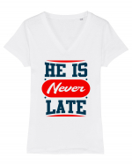 He Is Never Late Tricou mânecă scurtă guler V Damă Evoker