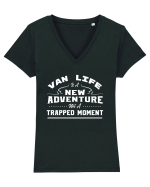 Van Life Is A New Adventure Not A Trapped Moment Tricou mânecă scurtă guler V Damă Evoker