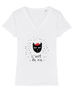 C'est La Vie Tricou mânecă scurtă guler V Damă Evoker