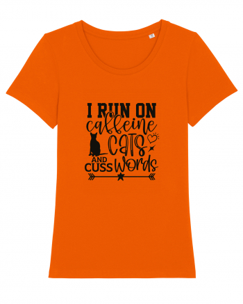 I Run On Caffeine, Cats And Cuss Words Bright Orange