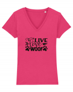 Live, Love, Woof! Tricou mânecă scurtă guler V Damă Evoker