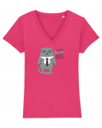 Meow Boss Tricou mânecă scurtă guler V Damă Evoker