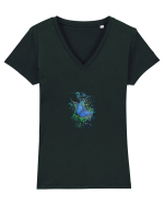 Fluture albastru Morpho desen manual animale rare Tricou mânecă scurtă guler V Damă Evoker
