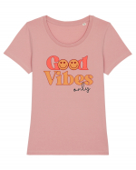 Good Vibes Only Retro Tricou mânecă scurtă guler larg fitted Damă Expresser