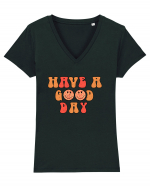 Have a Good Day Happy Face Tricou mânecă scurtă guler V Damă Evoker