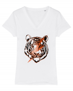 Retro Tiger Tricou mânecă scurtă guler V Damă Evoker