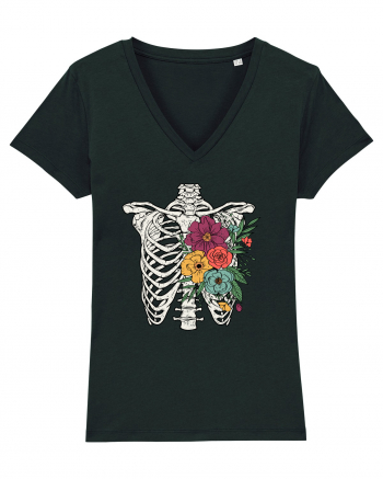 Rib Cage Floral Skeleton Black