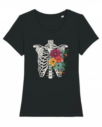 Rib Cage Floral Skeleton Black