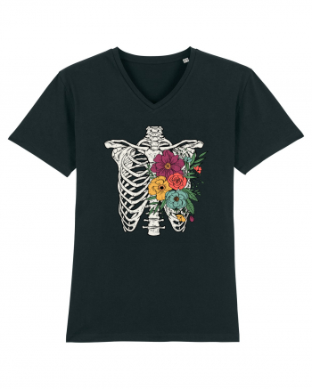 Rib Cage Floral Skeleton Black