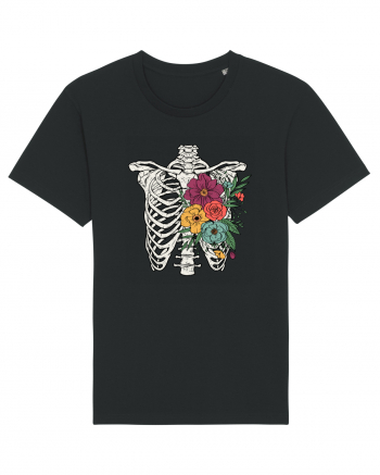 Rib Cage Floral Skeleton Black