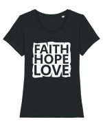 Faith Hope Love Tricou mânecă scurtă guler larg fitted Damă Expresser