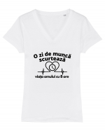 O zi de muncă scurtează viața omului cu 8 ore Tricou mânecă scurtă guler V Damă Evoker