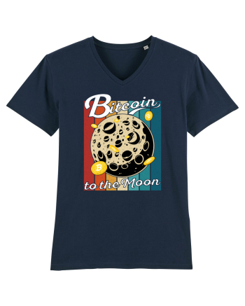 Bitcoin to the Moon Distressed | Retro Vintage Look French Navy