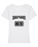 Retro Vintage New York College Jersey Tricou mânecă scurtă guler larg fitted Damă Expresser