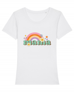 MAMA Retro Rainbow Tricou mânecă scurtă guler larg fitted Damă Expresser