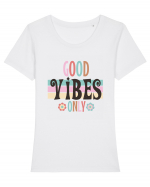 Good Vibes Only Vintage Tricou mânecă scurtă guler larg fitted Damă Expresser