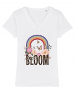 Bloom Flowers Tricou mânecă scurtă guler V Damă Evoker