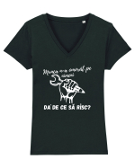 Munca n-a omorât pe nimeni da' de ce să risc? Tricou mânecă scurtă guler V Damă Evoker