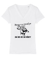 Munca n-a omorât pe nimeni da' de ce să risc? Tricou mânecă scurtă guler V Damă Evoker