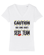 Caution - here comes brides sexy team Tricou mânecă scurtă guler V Damă Evoker