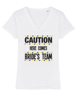 Caution - here comes brides team Tricou mânecă scurtă guler V Damă Evoker