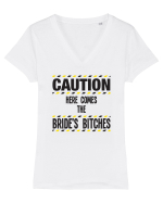 Caution - here comes the brides bitches Tricou mânecă scurtă guler V Damă Evoker