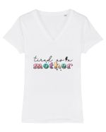 Tired as a Mother Tricou mânecă scurtă guler V Damă Evoker