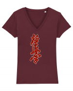 Kyokushin Karate Kanji Tricou mânecă scurtă guler V Damă Evoker