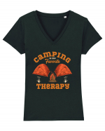 Camping is My Favorite Therapy Tricou mânecă scurtă guler V Damă Evoker