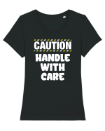 Caution - handle with care Tricou mânecă scurtă guler larg fitted Damă Expresser