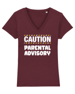 Caution - parental advisory Tricou mânecă scurtă guler V Damă Evoker